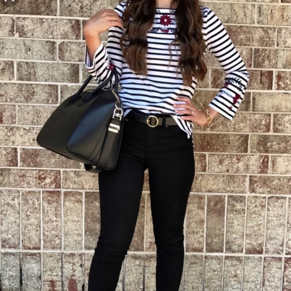 J. Crew Stripe Embroidered Bell Sleeve